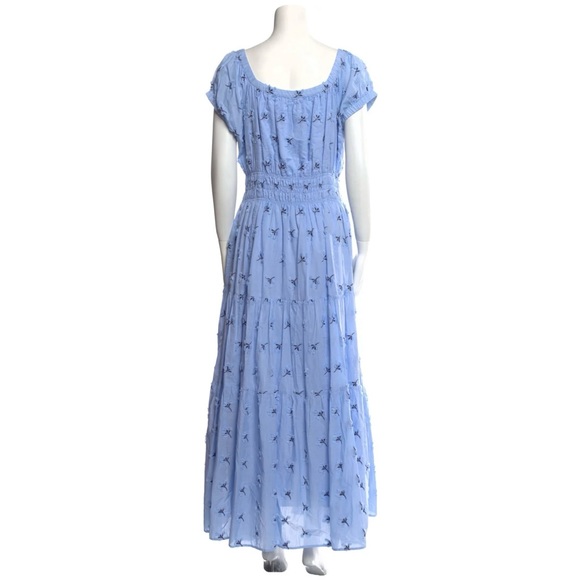 Ann Mashburn Blue Floral Printed Ruched Waist Long Dress Womens XS 100% Cotton - Picture 2 of 14